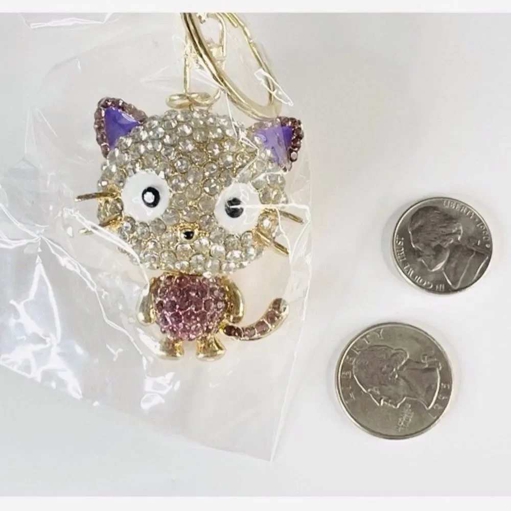 Kitty Keychain Charm- Purple & White